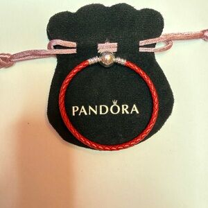 Pandora Red Leather and Silver 925 17 Cm